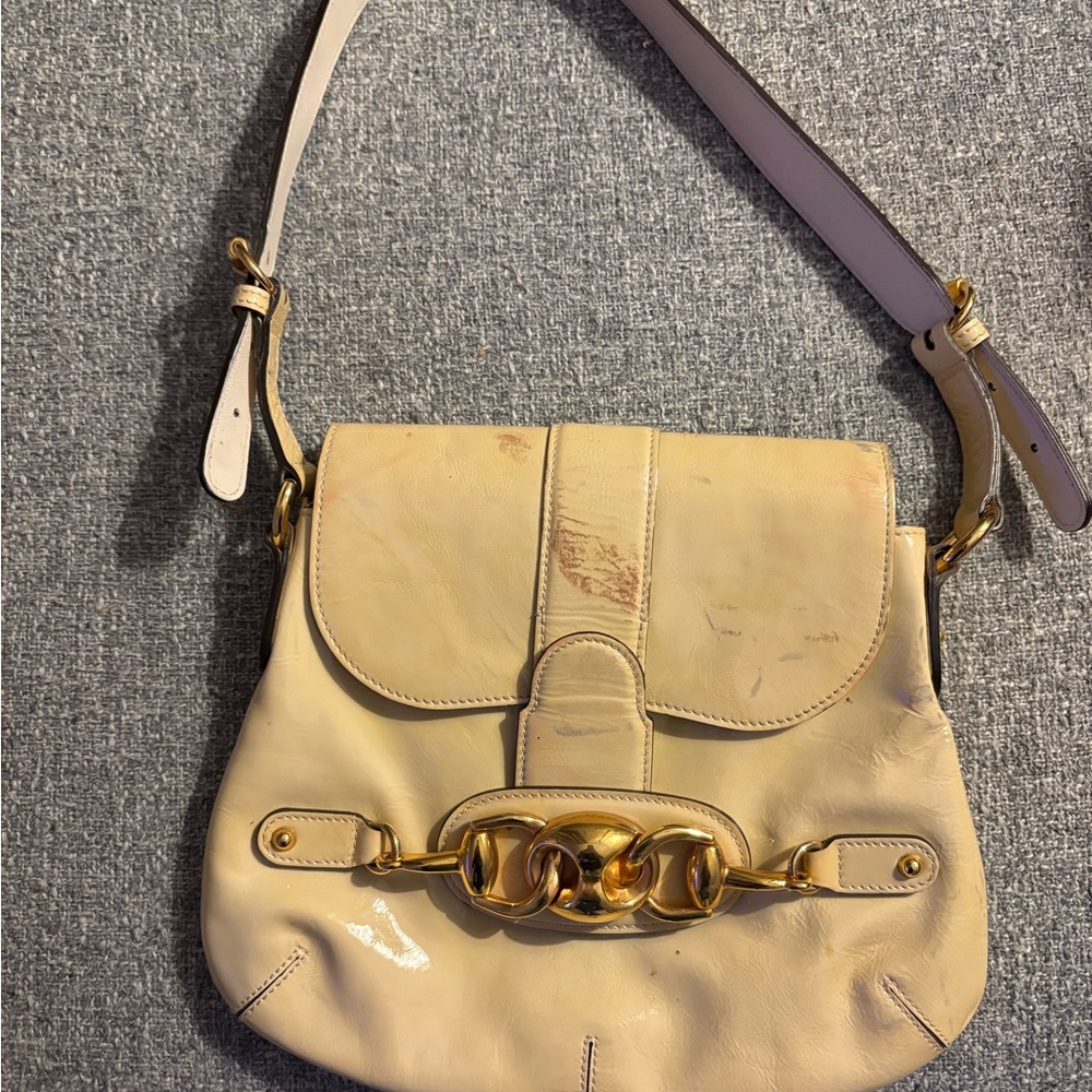 Gucci Vintage patent Cream Shoulder Bag